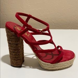 YSL RED SUEDE STRAPPY SANDAL 38.5 8.5
